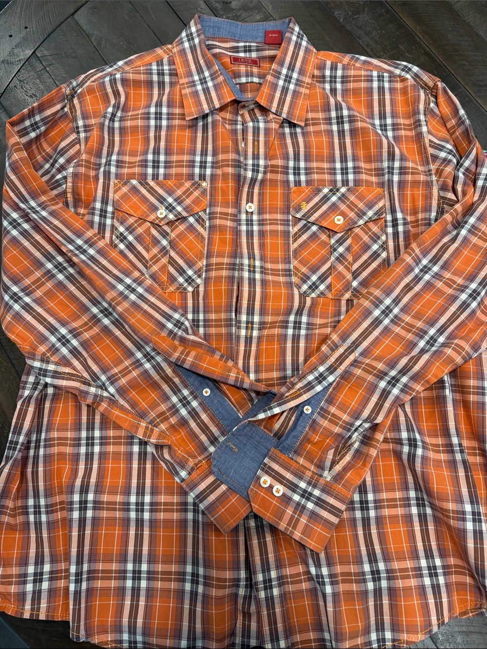 Izod Orange Plaid Long-Sleeve Button-Down Shirt